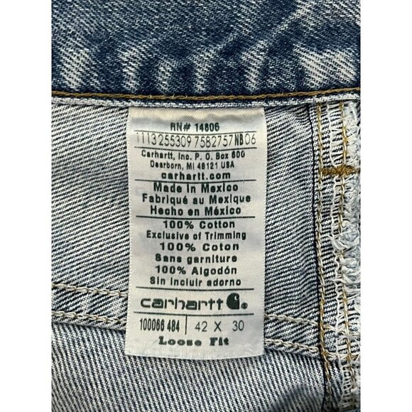 Carhartt Jeans Men's Size 42X30 Loose Fit Blue Denim Distressed Straight Leg - Picture 5 of 8